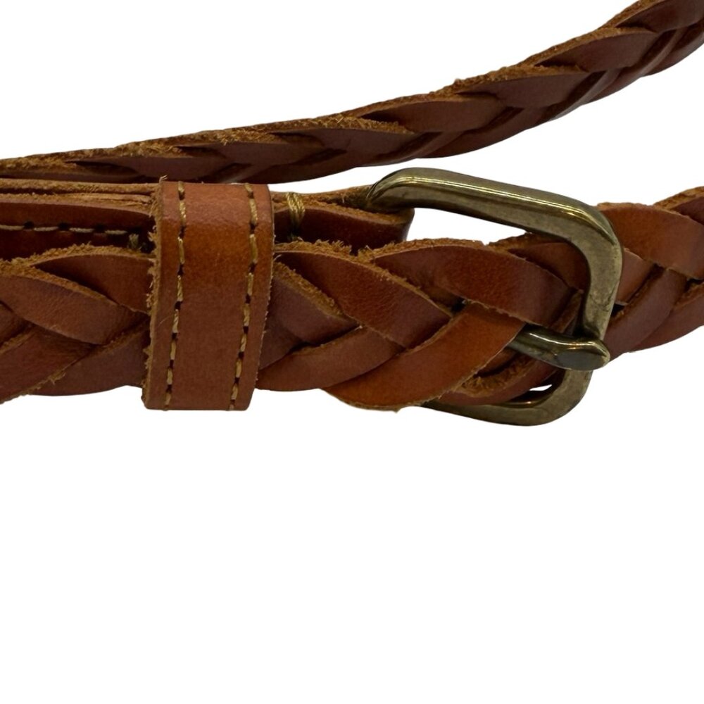 Gap Brown Leather Braided Long Belt Size Large - Picture 3 of 5